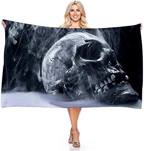 ESAAH Handtücher Mit Totenkopf Und Rose Motiv,Microfaser StrandtuchSaugfähig Schnelltrocknend Strandtücher,Schwarzer Skull Badetuch (A2,90x180cm)