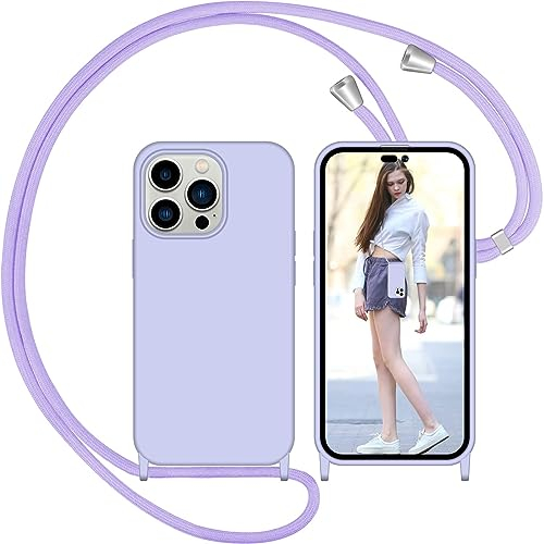 Nupcknn Liquid Silikon Handykette Hülle für iPhone 14 Pro Hülle Necklace(abnehmbar) Hülle mit Kordel zum Umhängen Handy Schutzhülle mit Band(Lila,6.1)