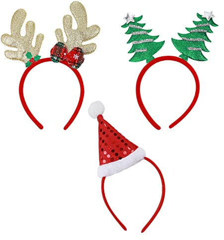 Molain 3 STÜCKE Weihnachtsstirnbänder Rentiergeweih Weihnachtsmütze Baum Weihnachtsmann Schneemann Kostüm Haarband Urlaub Partybevorzugung Jahreszeiten Themen Kopfbedeckung Haarstyling Zubehör