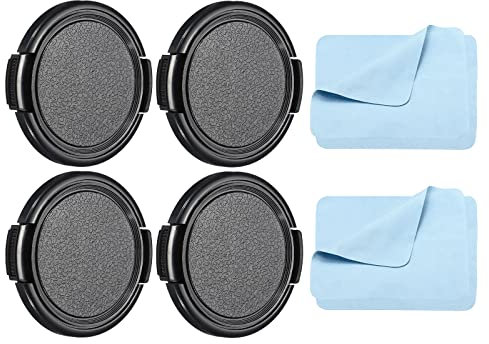 PATIKIL Camera Lens Cap, 4 Pack Sides Pinch Front Lens Cover with Microfiber Cleaning Cloth for 49mm Thread Universal DSLR Lenses for Nikon, for Fujifilm, for Pentax, for Leica
