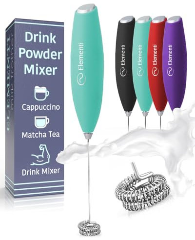 Elementi Milk Frother Handheld - Powerful Mini Coffee Whisk - Electric Drink Mixer, Stirrer & Foamer - Double Whisk, Mint Green