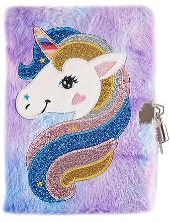 BJBJJIU Tagebuch für Mädchen mit Schloss, Plüsch Einhorn Notizbuch, A5 Notizbücher, Notizblock Einhorn Plüsch für Mädchen, Kinder, Schule, zum Schreiben Zeichnen Geburtstag Geschenke (Einhorn A)