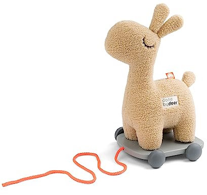 Done by Deer Nachziehtier 2-in-1 Lalee Beige - Groß Teddybär Kuscheltier - Tier Nachzieh-Spielzeug für Kleinkinder - Schiebe- und Ziehspielzeug für Kleinkinder ab 12 Monaten