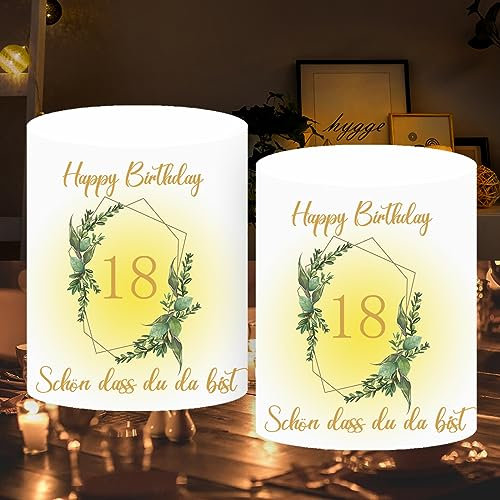 12 Stück Windlicht Tischdeko 18 Geburtstag mit Schön Das Du Da Bist und Eukalyptus, Deko 18. Geburtstag Mädchen Junge, 18 Jahre Happy Birthday Tischdeko, 18 Geburtstag Deko für Teelichter und Kerzen