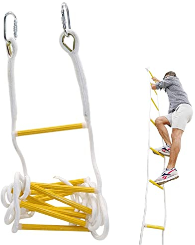 Fluchtseilleiter, 5–50 m, Feuerleiter, weiche Leiter, Kletterleiter aus Kunstharz, rutschfeste, schwer entflammbare Evakuierungsleiter für Fenster, Balkon, Dach, Tragfähigkeit bis zu 420 kg