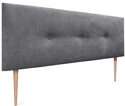 DHOME Kopfteil aus Kunstleder oder Stoff Acualine, einfarbig, mit Knöpfen, gepolstert, luxuriöses Kopfteil, modernes gestepptes Bett, aschgrauer Stoff, 135 x 105 cm mit Beinen, (Betten 120/135/140)