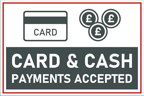 Card and cash payments accepted gray and red sign - 1mm flexible Plastic sign (300mm x 200mm)