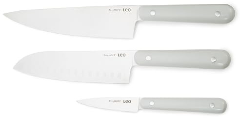 Berghoff Spirit 3Pc Cutlery Set, Stainless Steel Sharp Wide Blade, Safe Grip Handle, Paring Cutting Slicing Fruits Vegetables Meat Fish, Well Balanced