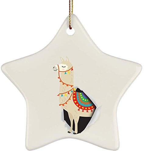 Christbaumschmuck Mit Hanfseil Christbaumschmuck Anhänger Keramik Weihnachtsanhänger Lustiges Lama Süß, Das Aus Einer Rissigen Wand Kommt