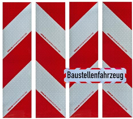 UvV Kfz-Warnmarkierung DIN30710 Magnet Anwendungspaket 4 x 564x141 mm Set + 30x10 cm Magnet Schild reflektierend (Set mit Baustellenfahrzeug)