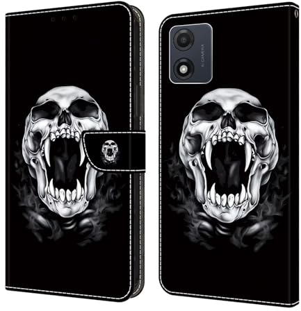 Bnvdfre Handyhülle für Motorola Moto G13/G23/G53 Klapphülle PU Leder Hülle Magnet Stoßfeste Kartenfach Klappbar Schutzhülle Silikon Case Cover mit Muster Motiv Flip Handytasche - Totenkopf