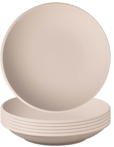 Villeroy & Boch NewMoon Beige Schalen Tief 6er Set, 29 cm, Beige Suppenschale mit Halbmond-Tellerrand, Premium Porzellan