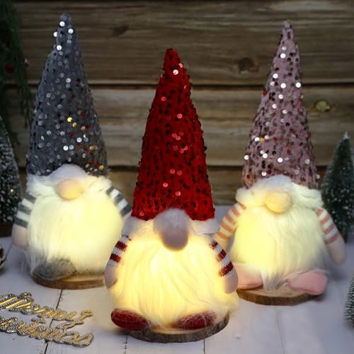 Yulado Weihnachtsdeko, 3 Weihnachten Deko Wichtel mit Licht, Weihnachtswichtel Plüsch Weihnachtsdeko mit LED Weihnachten Figur Beleuchtete Wichtel für Weihnachten Geschenk, Weihnachtsdekoration.