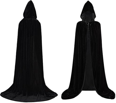 Umhang mit Kapuze, Cape Satin Vampir für Damen/Herren/Kinder, Mantel für Halloween Karneval Kostüm,Schwarz
