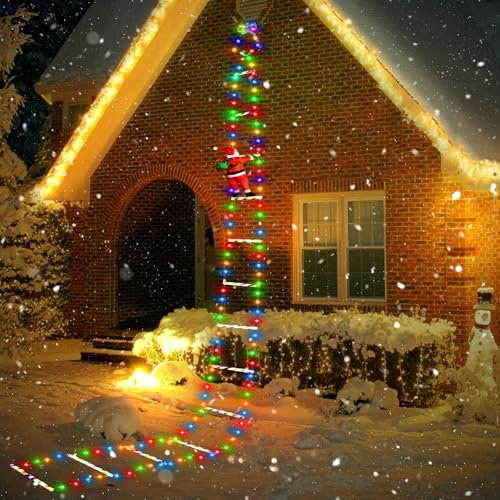 Joellfuner LED Weihnachtsmann Leiter Lichterkette, 3M LED Weihnachtsbeleuchtung mit Timer, Speicherfunktion, 8 Modi, Leiter Lichterkette mit Weihnachtsmann für Innen Weihnachtsbaum Weihnachten Deko