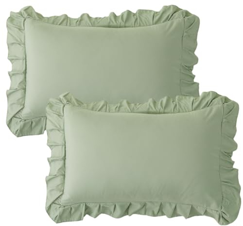 TOCOMOA Kissenbezug 40x80 2er Set, Rüschen Kissenbezüge mit Hotelverschluss | Hellgrün, atmungsaktiv, Öko-Tex Zertifiziert, Kissenhülle Weich und Hypoallergen, Kopfkissenbezug 40x80cm