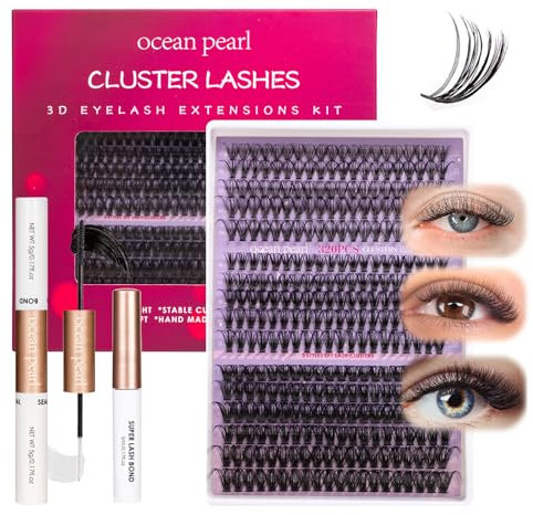 Ocean Pearl Cluster Lashes Kit 320PCS 30D+40D+60D Individual Eyelashes Eyelash Extension Kit 11-20mm Eyelash Clusters DIY Lash Extensions Kit Lash Clusters with Super Bond+Seal+Super Adhesive