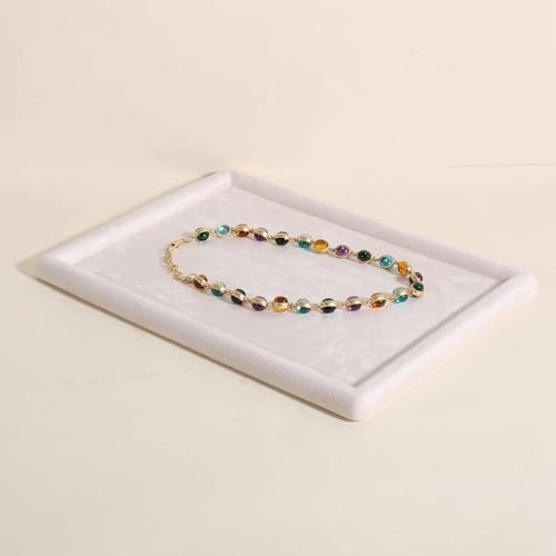 GemeShou Gemehou velvet Jewerly display tray, Top Microfiber Jewelry storage organizer plate, Empty Jewelry showcase tray for Necklace Bracelet Ring Earring Watch (Cream-Medium)