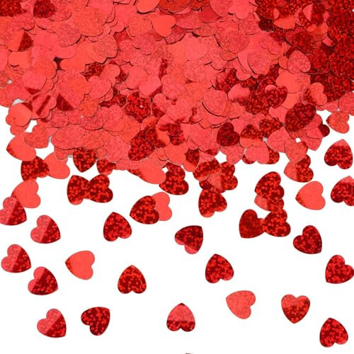 MARFOREVER Herz Konfetti Glitzer, Hochzeit Rot Konfetti Metallisch Folie Herzen Streudeko Pailletten Confetti für Party Geburtstag Valentinstag Verlobung Tisch Dekorationen