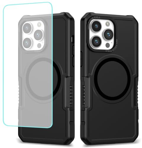 Wanyuexes Case for iPhone 11 Pro Max Case, Apple 11 Pro Max Case with Tempered Glass Screen Protector, Compatible with MagSafe, Heavy Duty Shockproof Phone Cover for iPhone 11 Pro Max Black