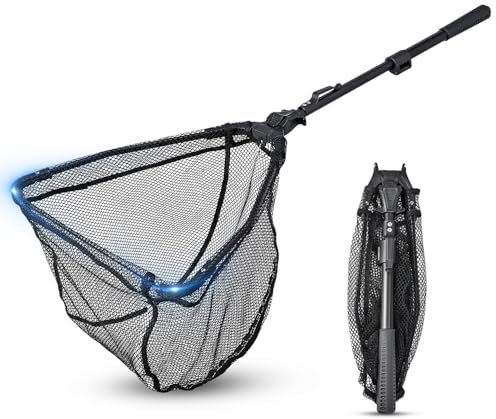 BNGXR Retino da Pesca Pieghevole, Estensibile 98 cm Gommato Guadino Pesca, Rete Pesca Triangolare in Nylon, Retino Portatile per Pesca All'apertom, Rete Facile da Catturare e Liberare, per Stagni Kaya
