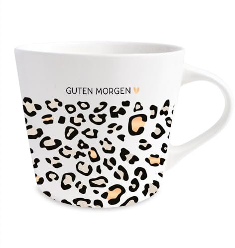 Grafik-Werkstatt Kaffee-Tasse mit 100% Echtgold | Porzellan Tasse | 420 ml | Guten Morgen, Weiß-schwarz