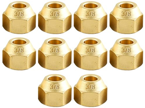 10 dadi da 3/8 per tubi in rame di condizionatori d'aria, raccordi per tubi in ottone, dadi per tubi in rame di condizionatori d'aria, dadi sagomati per carburante, olio gas e tubi dell'aria