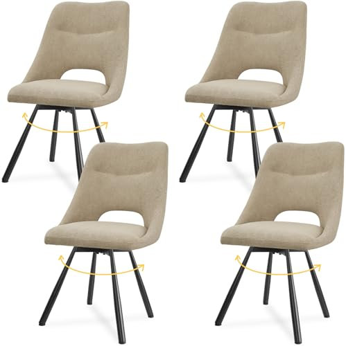 LEWE Esszimmerstühle drehbar 4er Set, Automatisch zurückkehrender Sitz, 180° Drehstuhl, Ergonomischer Polsterstuhl, armlos, Esszimmer Wohnzimmer Schlafzimmer, Kaschmir-Stoff - Khaki