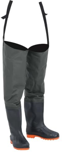 Brokky 4017033 Waders Verde Scuro Misura 45 Stivali A Coscia Da Pesca Pantaloni da acqua in nylon leggero in PVC con stivali, pantaloni da pesca impermeabili da uomo e da donna e stivali da wading