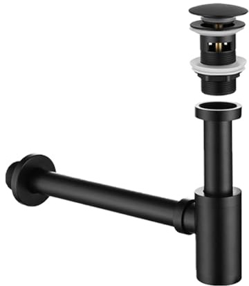 Ensemble de siphon pour lavabo, ensemble complet de bouchon d'évier en acier inoxydable avec trop-plein, ensemble de siphon pour lavabo de cuisine et de salle de bain, noir