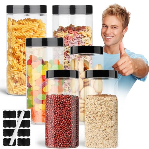 Taper Plastico 1000ml×3+500ml×3 Candy Bar Tarros Hermético Apilable con Tapa a Prueba de Humedad Práctico con Etiquetas y Rotuladores para Chuches Liofilizadas Cremas Lociones Corporales Joyas Comida