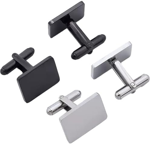 2 Paar Manschettenknöpfe Herren, Business Hemd Cufflinks aus Edelstahl Klassische Cufflinks for Men Hochzeit Manschettenknöpfe Mehrweg für Business Hochzeit Party Hochzeit Hemd, Silber/Schwarz