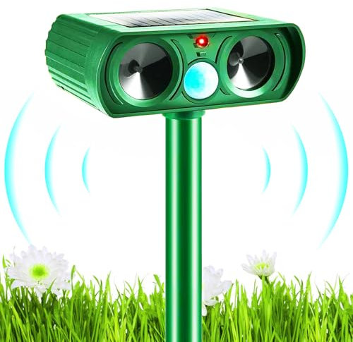 Solar Katzenschreck, Ultraschall Tiervertreiber Katzenabwehr, Wasserdicht Marderschreck mit PIR-Bewegungssensor Katzenschreck für Garten, Wirksam Gegen Katzen, Hunde, Marder, und Vögel Schädlineg