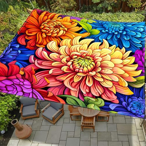ENEN Sonnensegel Wasserdicht Rechteckig mit Ösen Sonnensegel Balkon Sonnenschutz UV Schutz Windschutz Schattennetz Reißfest Wetterfest für Garten Terrasse -Bunte Blume (Chrysantheme,1.8x1.8m)
