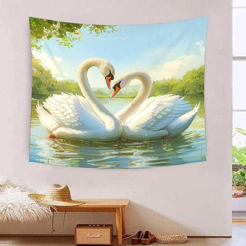 DAZBDEOCK 3D Druck Schwan Wandteppiche Poster Ornament Wandbehang Wandteppich Wanddeko Wandbehang Für Wohnzimmer Schlafzimmer Wohnheim Dekor Tapisseries 70cmx100cm