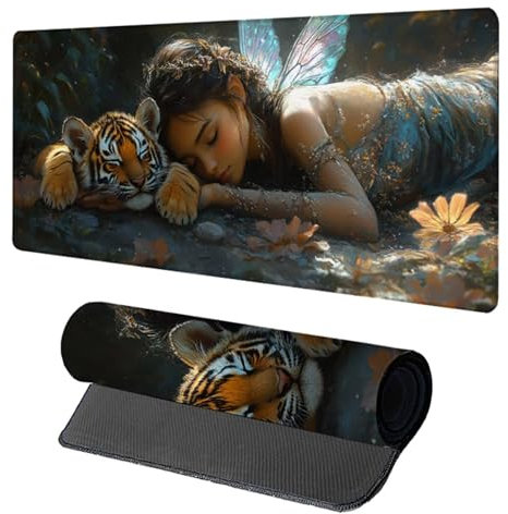 Alfombrilla Ratón Tigre, Alfombrilla Escritorio 600x300x3mm, Gaming Mouse Pad XXL, Tapete Escritorio con Bordes Cosidos, Accesorios Gaming, Desk Mat Antideslizante Grande, para Gamer, Azul 4-6423