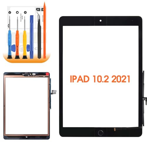 Touch Screen for iPad 9 2021 Screen Replacement for iPad 9th Generation A2602 A2603 A2604 A2605 10.2 inch Digitizer Touchscreen Glass Panel with Repair Tools, with Home Button (Black with Home Button)