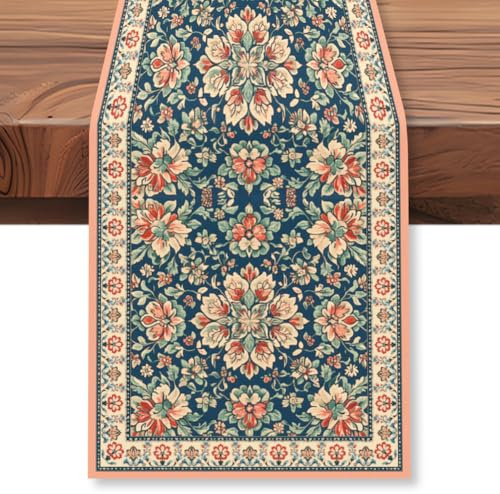 WADORN Boho Bohemia Blumen Tischläufer, 33x183cm Rustikaler Bauernhaus Tischläufer Mit Blumenmuster Dekorativ Für Partys Hochzeiten Vintage Blumen Blüten Küche Esstischdekoration