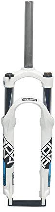Forcella ammortizzata da 24 pollici in lega di alluminio per mountain bike, tubo dritto da 1-1/8'', ammortizzatore pneumatico, freno a disco, escursione 100 mm (colore: bianco, dimensioni in pollici)