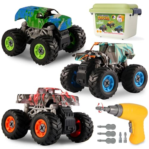 Trovogil Take Apart Monster Truck, Spielzeug für Kinder im Alter von 3, 4, 5, 6, 7, 8 Jahren, Lernspielzeug mit Bohrmaschine und Aufbewahrungsbox, Geschenk für Geburtstag und Weihnachten