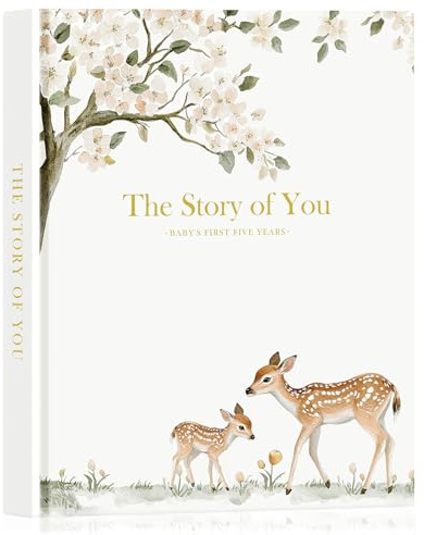 Lanpn Mein Erstes 5 Jahr Babybuch - The Story of You Baby Tagebuch für Mädchen Junge, Leder Hardcover Babyalbum für Neue Eltern, 154 Seiten Baby Erinnerungsbuch Album Geschenk, Englisch