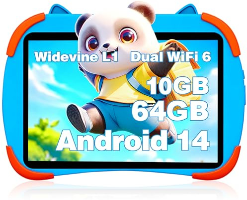 Verbessertes Android 14 Tablet 2025, 25,4 cm (10 Zoll), Octa-Core-CPU, 10 GB + 64 GB + 1 TB, Erweitern Sie Tablets für Kinder mit Kinderraum, elterliche Kontrolle, großer Akku mit 6000 mAh
