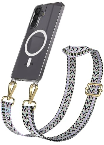 EAZY CASE Handykette - Verstellbares Taschenband kompatibel mit Galaxy A57, Schulterriemen, Handykordel mit Silikon Hülle, Qi Charging kompatibel, Umhängetasche, Lila Grün Gold
