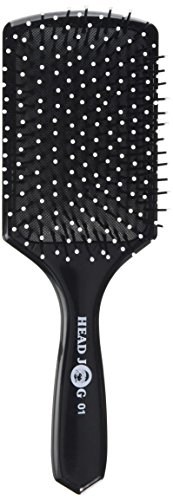 Head Jog 01 Black Paddle Brush. Detangler Hair Brush for Salon Hairdressing Styling Tools For Long, Thick, Curly, Wavy, Dry or Damaged Hair, Reducing Hair Breakage and Frizzy, No More Tangle.