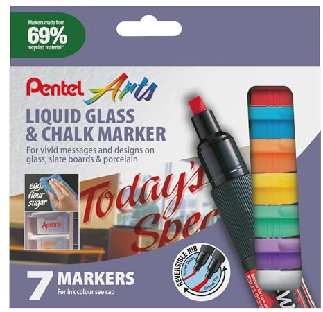 Pentel Wet Erase Chalk Marker Medium Tip - Assorted Colours, Pack of 7