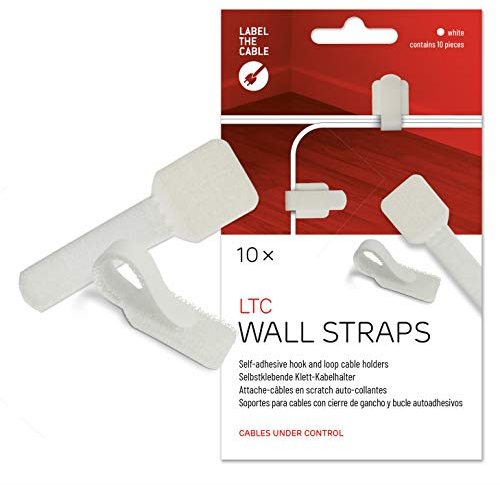 LABEL THE CABLE Support de Câble Mural pour Murs et Bureaux - Attache-Câbles Adhésifs en Scratch pour Une Organisation Parfaite des Câbles - LTC Wall Straps - Lot de 10 - Blanc - LTC 3120
