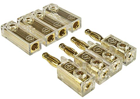 tomzz Audio 5800-041 4-Fach Kabel-Steckverbinder Bananenstecker Bananenkupplung Soundboard Heckablagenstecker bis 4,00qmm vergoldet