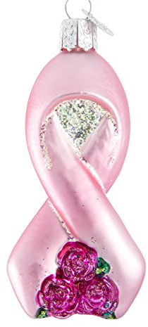 Old World Christmas Pink Ribbon with Roses Glass Blown Ornament for Christmas Tree, Handcrafted Holiday Decoration, Ribbon Collection