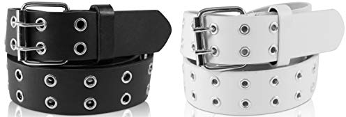 SCAMODA Nietengürtel im 2er Set mit Doppel-Lochnieten, Ösen und Dornschließe für Damen und Herren (Schwarz/Weiß - 110/BW95 - Br. 3,5cm)