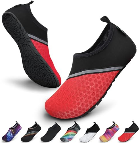 SAGUARO Chaussures Aquatiques Chaussons de d'eau Plongée Chaussettes Aqua pour Piscine et Plage Sports Nautiques Natation Surf Voile Mer Rivière pour Homme Femme (Rouge,38/39 EU)